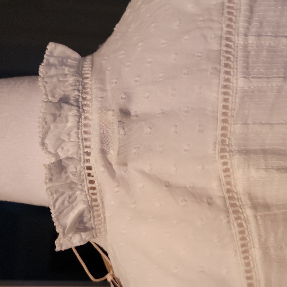 Faherty Cream Button-Down Ruffle Collar Blouse - Picture 7 of 12